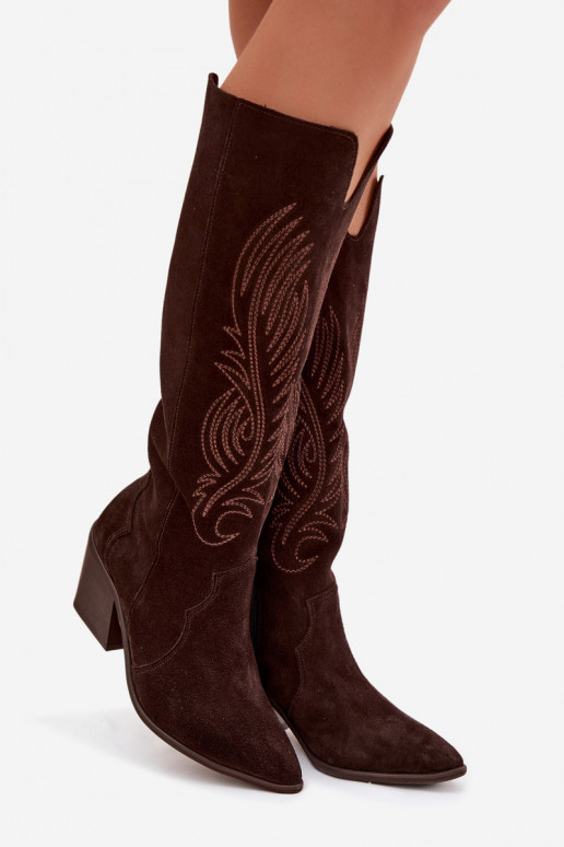 de gamuza Piel botas estilo vaquero con tacones Zazoo 3152 CzekoladoAe
