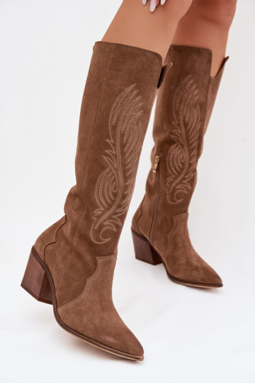 de gamuza Piel botas estilo vaquero con tacones Zazoo 3152 beige