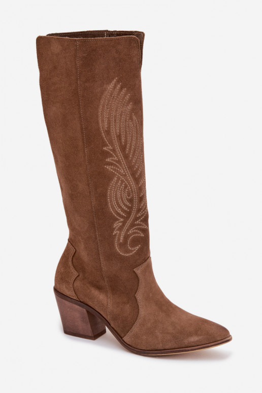 de gamuza Piel botas estilo vaquero con tacones Zazoo 3152 beige