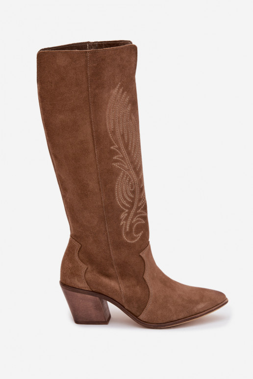 de gamuza Piel botas estilo vaquero con tacones Zazoo 3152 beige