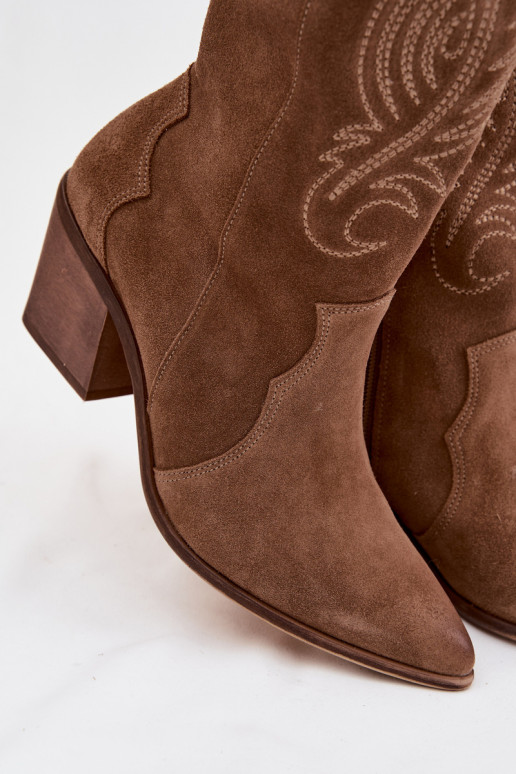 de gamuza Piel botas estilo vaquero con tacones Zazoo 3152 beige