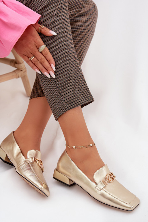 Piel mocasines de mujer Con decoraciones Detalem D&A CR61-3125 color dorado