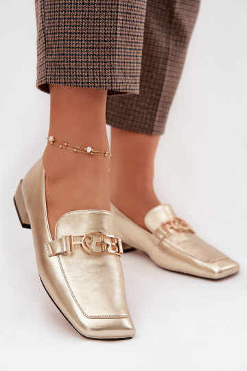 Mocasines de cuero para mujer con detalles decorativos D&A CR61-3125 color dorado 2