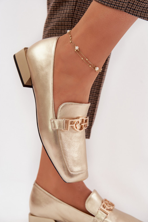 Piel mocasines de mujer Con decoraciones Detalem D&A CR61-3125 color dorado