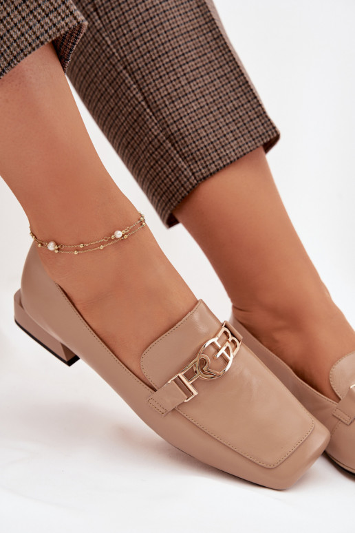 Piel mocasines de mujer Con decoraciones Detalem D&A CR61-3125 beige