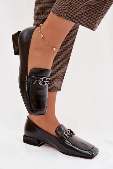 Piel mocasines de mujer Con decoraciones Detalem D&A CR61-3125 de color negro