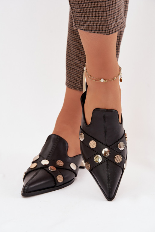 Zapatillas de cuero Mule Femenino con correas D&A CR61-3058 de color negro