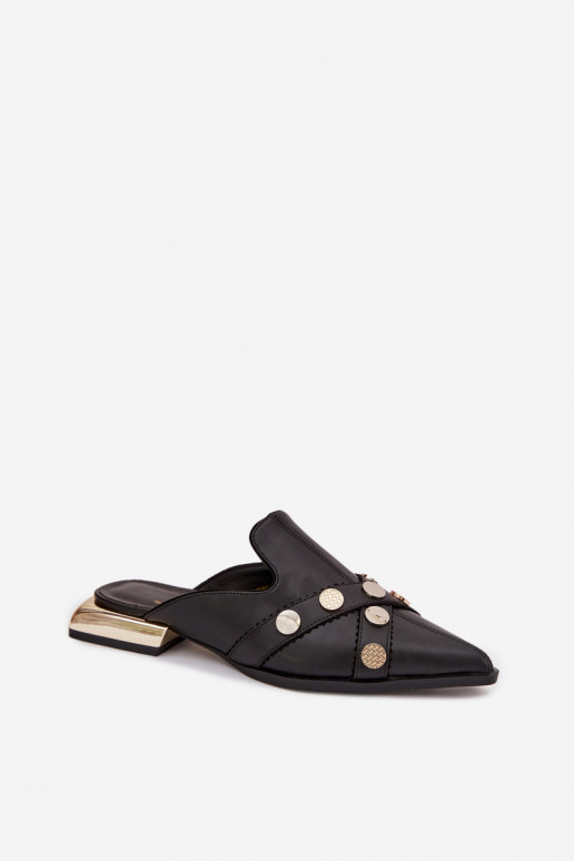 Zapatillas de cuero Mule Femenino con correas D&A CR61-3058 de color negro