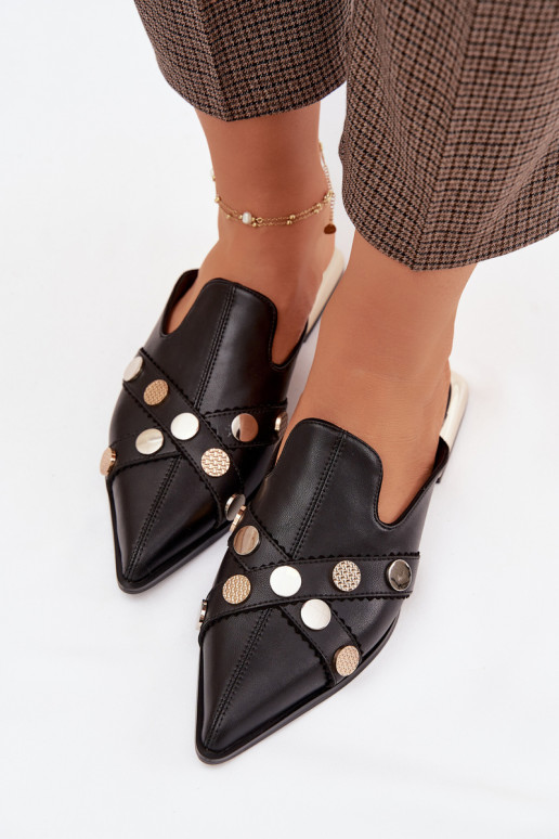 Zapatillas de cuero Mule Femenino con correas D&A CR61-3058 de color negro