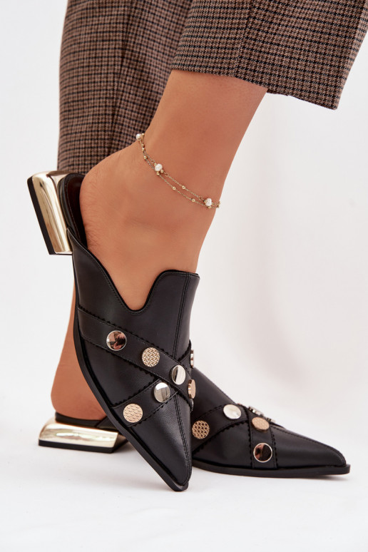 Zapatillas de cuero Mule Femenino con correas D&A CR61-3058 de color negro