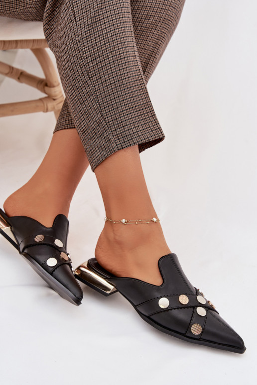 Zapatillas de cuero Mule Femenino con correas D&A CR61-3058 de color negro