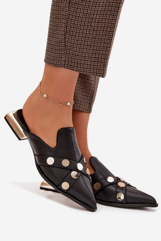 Zapatillas de cuero Mule Femenino con correas D&A CR61-3058 de color negro