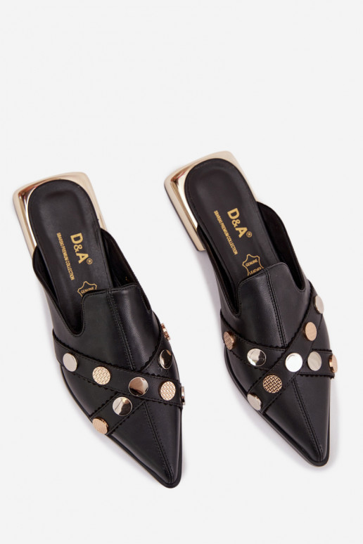 Zapatillas de cuero Mule Femenino con correas D&A CR61-3058 de color negro