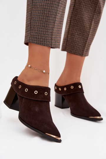 Zapatillas de ante estilo vaquero con tacones D&A CR61-3059 color chocolate 2