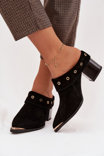 Zapatillas de ante estilo vaquero con tacones D&A CR61-3059 color negro