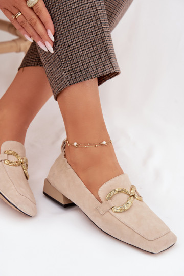 mocasines de mujerActivadoturalnego de gamuzau color dorado Detal D&A CR61-3115 beige