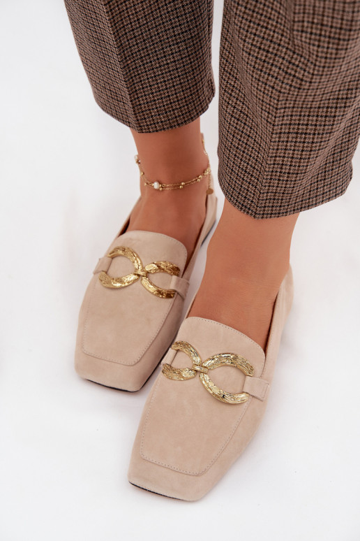 mocasines de mujerActivadoturalnego de gamuzau color dorado Detal D&A CR61-3115 beige