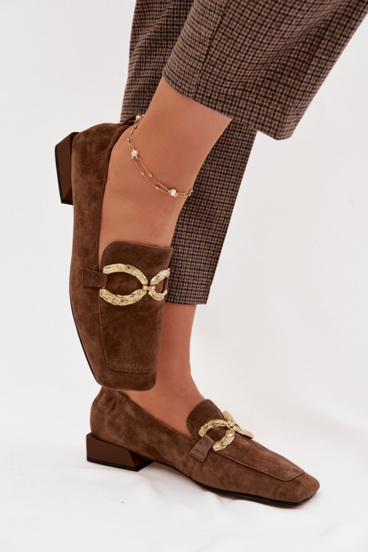 mocasines de mujerActivadoturalnego de gamuzau color dorado Detal D&A CR61-3115 color marrón