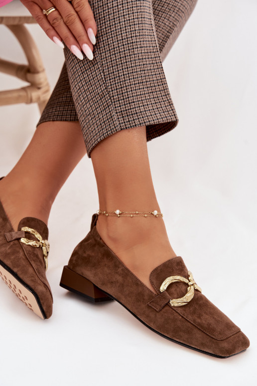 mocasines de mujerActivadoturalnego de gamuzau color dorado Detal D&A CR61-3115 color marrón