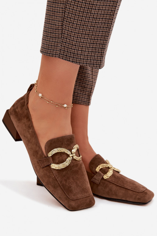 mocasines de mujerActivadoturalnego de gamuzau color dorado Detal D&A CR61-3115 color marrón