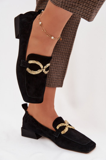 Mocasines de ante para mujer con detalles en color dorado D&A CR61-3115 color negro