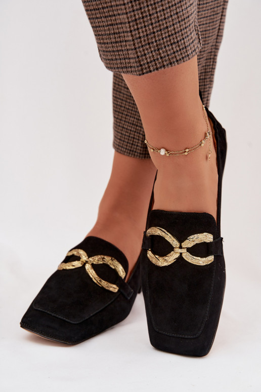 mocasines de mujerActivadoturalnego de gamuzau color dorado Detal D&A CR61-3115 de color negro