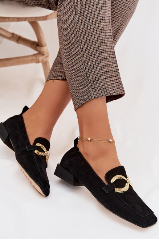 mocasines de mujerActivadoturalnego de gamuzau color dorado Detal D&A CR61-3115 de color negro