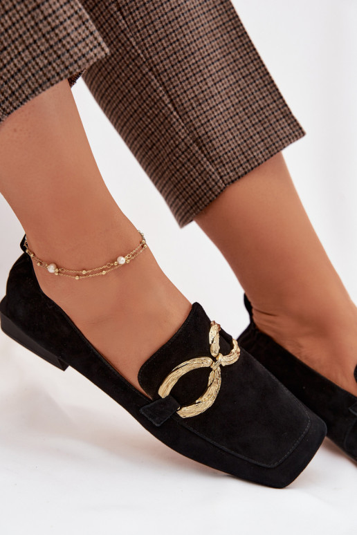 mocasines de mujerActivadoturalnego de gamuzau color dorado Detal D&A CR61-3115 de color negro