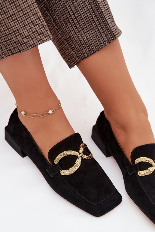 mocasines de mujerActivadoturalnego de gamuzau color dorado Detal D&A CR61-3115 de color negro