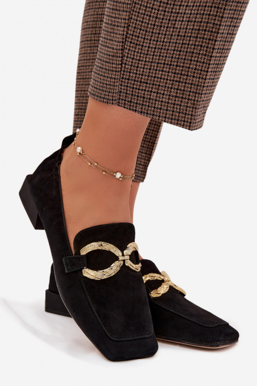 mocasines de mujerActivadoturalnego de gamuzau color dorado Detal D&A CR61-3115 de color negro