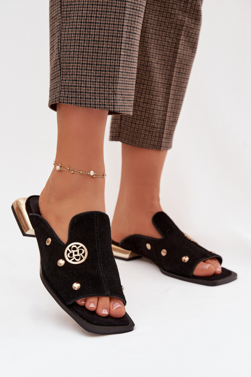 zapatillas de gamuza Ze color doradomi Ozdobami D&A CR61-3061 de color negro