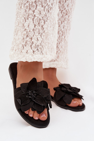 Zapatillas de mujer color negro planas con motivos florales Elzoria 2