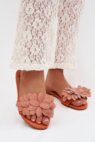 Zapatillas de mujer color naranja con decoración Grelora 2