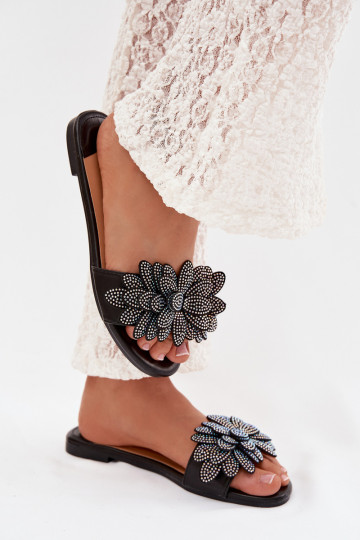 Zapatillas apartamento de mujeres Con decoración de color negro Grelora