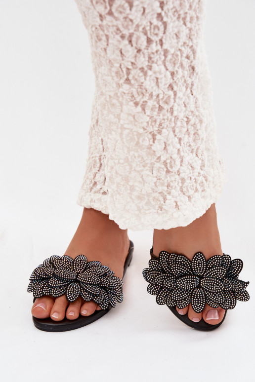 Zapatillas apartamento de mujeres Con decoración de color negro Grelora