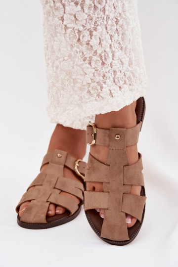 zapatillas de mujer con tacones anchos con rayas I Złotą con hebillas beige Elzora