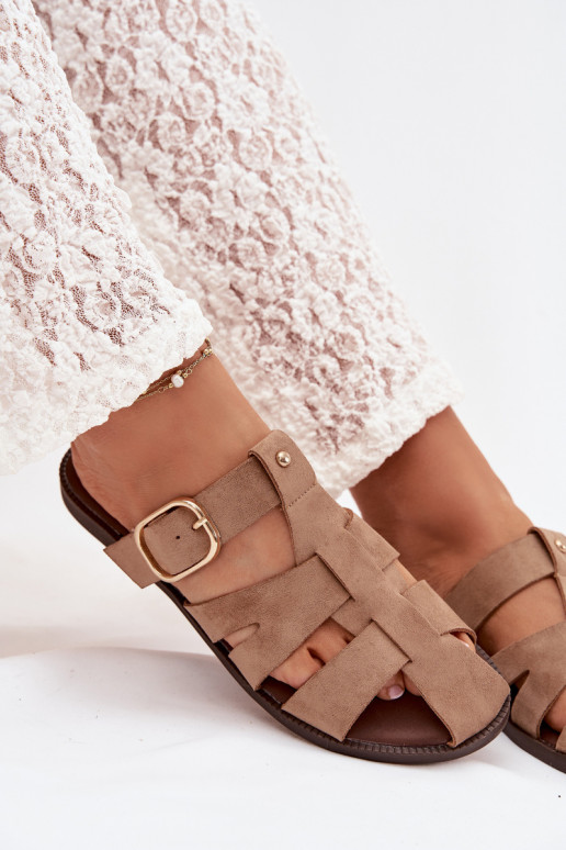 zapatillas de mujer con tacones anchos con rayas I Złotą con hebillas beige Elzora