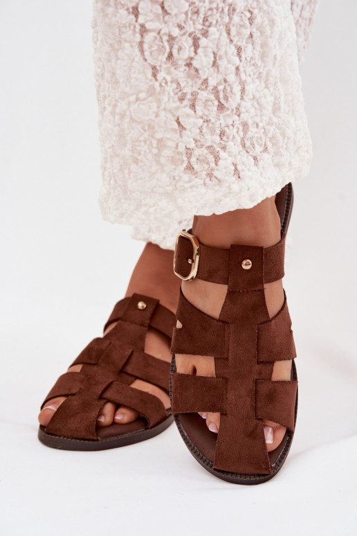 zapatillas de mujer con tacones anchos con rayas I Złotą con hebillas color marrón Elzora