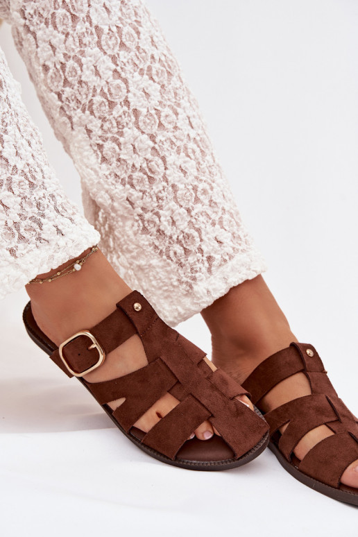 zapatillas de mujer con tacones anchos con rayas I Złotą con hebillas color marrón Elzora