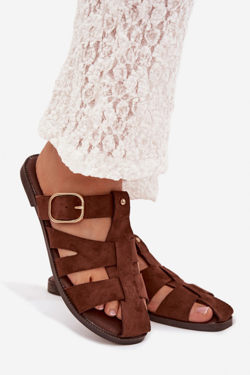 zapatillas de mujer con tacones anchos con rayas I Złotą con hebillas color marrón Elzora