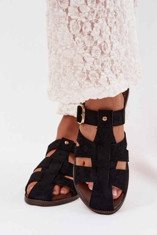 zapatillas de mujer con tacones anchos con rayas I Złotą con hebillas de color negro Elzora