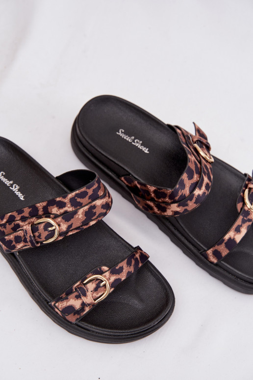 zapatillas de mujer con una plataforma con rayas I color doradomi con hebillasmi con estampados de piel de leopardo Rirea