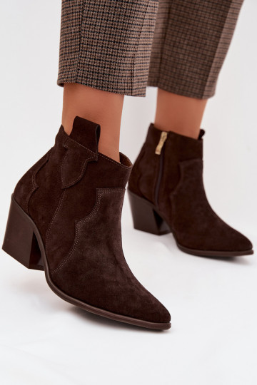 Botines de estilo vaquero de ante en color chocolate Zazoo 3153 2