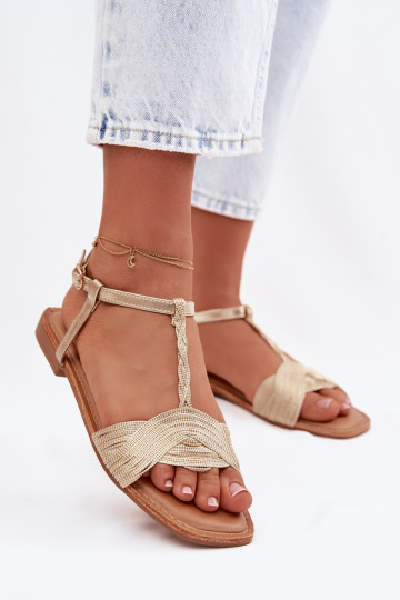 Sandalias planas doradas para mujeres Nexora