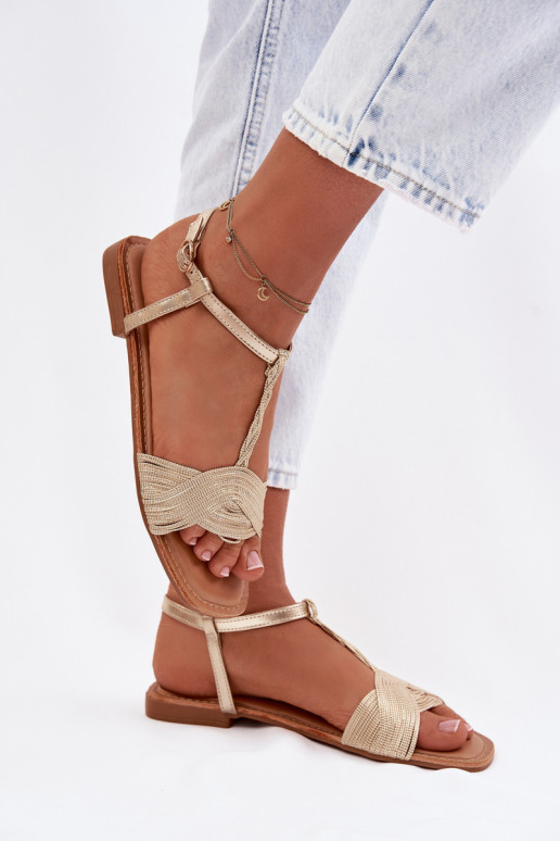 Sandalias planas para mujer. color dorado Nexora