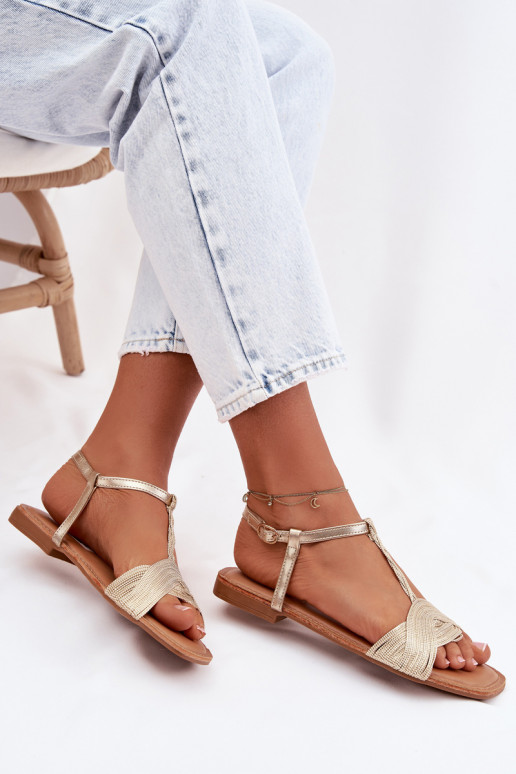 Sandalias planas para mujer. color dorado Nexora