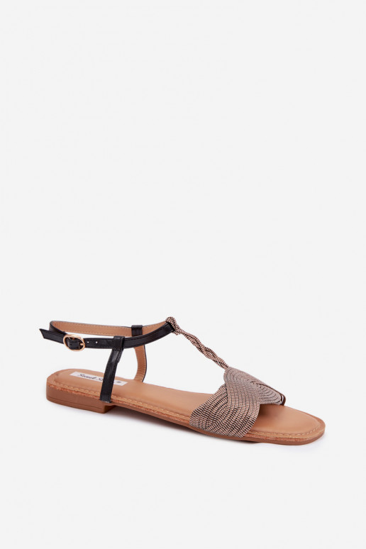 Sandalias planas para mujer. de color negro Nexora
