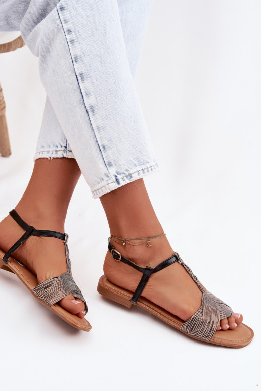 Sandalias planas para mujer. de color negro Nexora