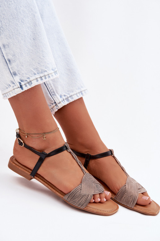 Sandalias planas para mujer. de color negro Nexora