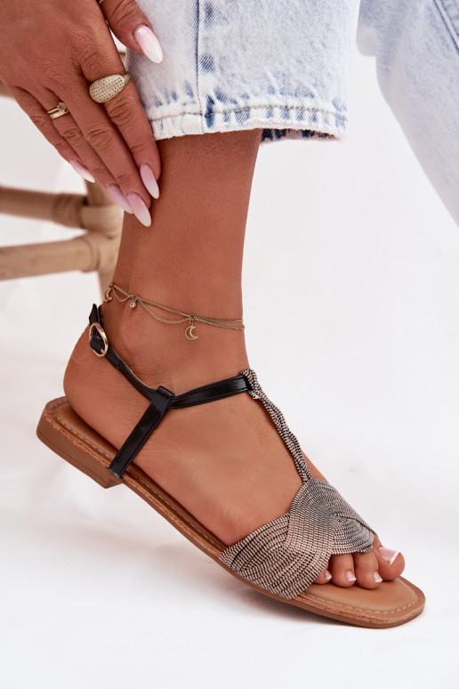 Sandalias planas para mujer. de color negro Nexora